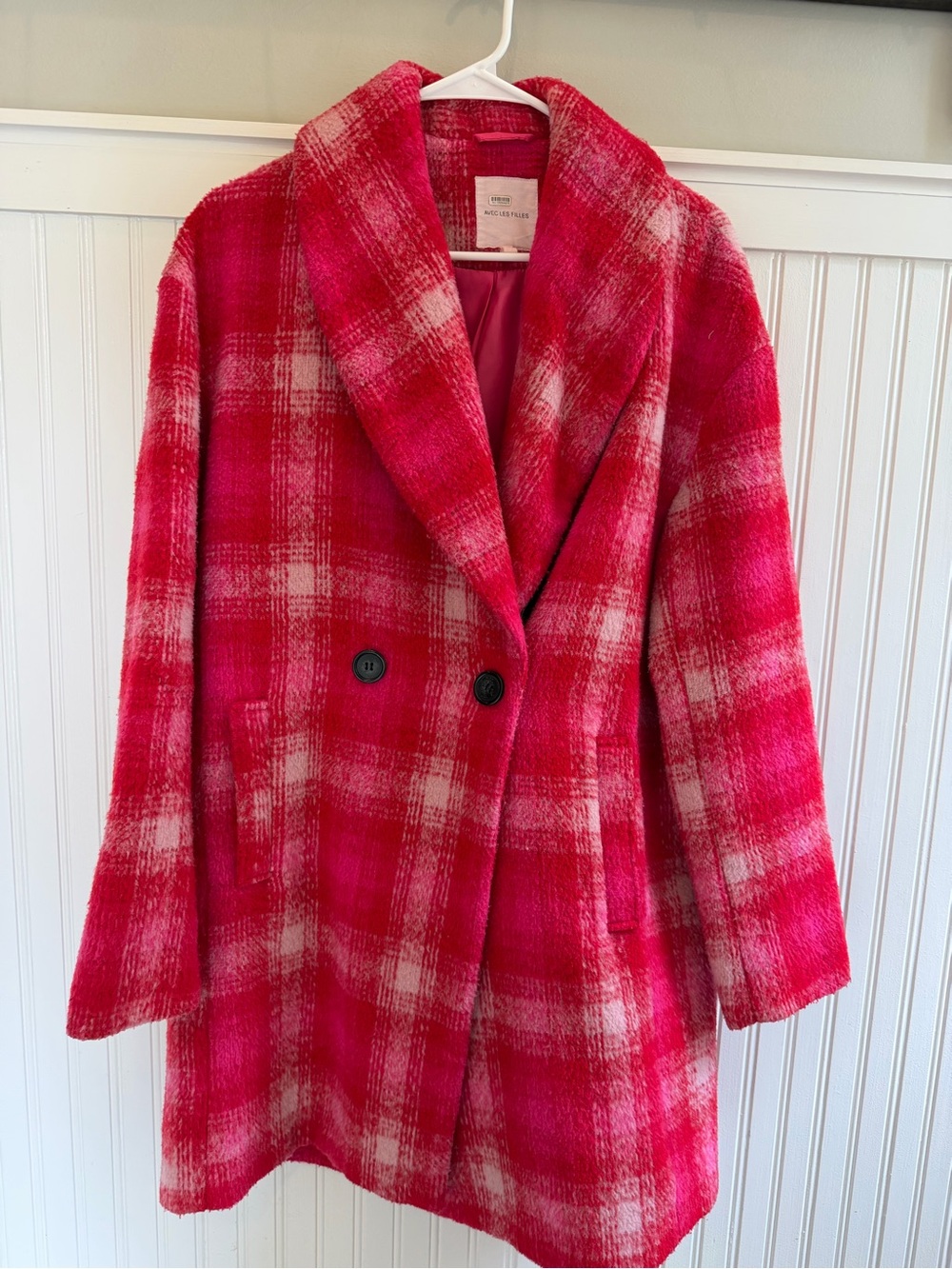 Avec Les Filles Women’s Pink Plaid Double-Breasted Coat